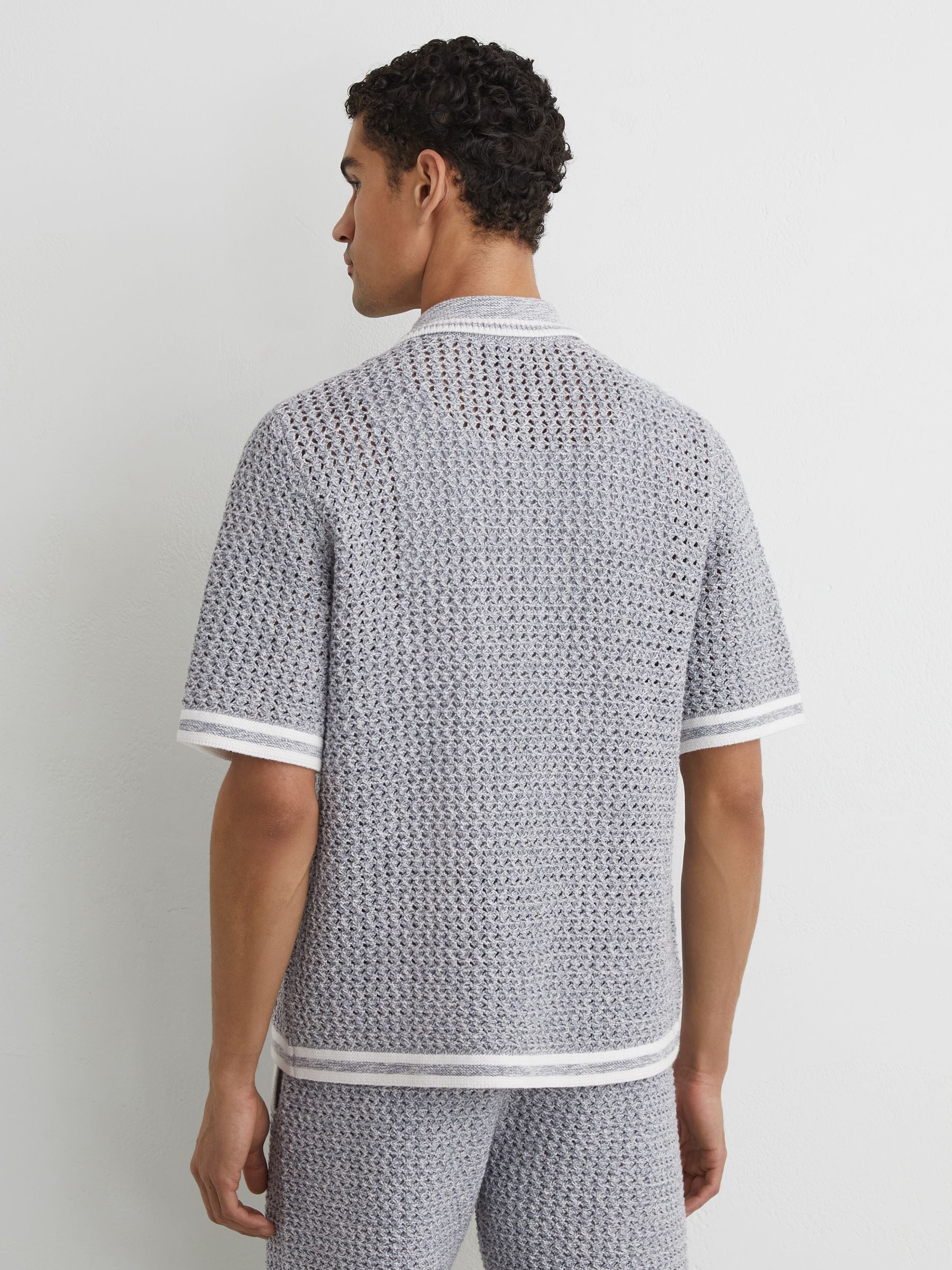 Buy Reiss Soft Blue Meadows Cotton Crochet Button-Through Shirt