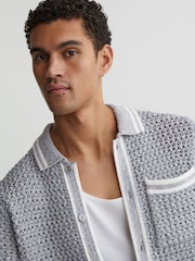Reiss Soft Blue Meadows Cotton Crochet Button-Through Shirt - Image 6 of 7