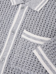 Reiss Soft Blue Meadows Cotton Crochet Button-Through Shirt - Image 7 of 7