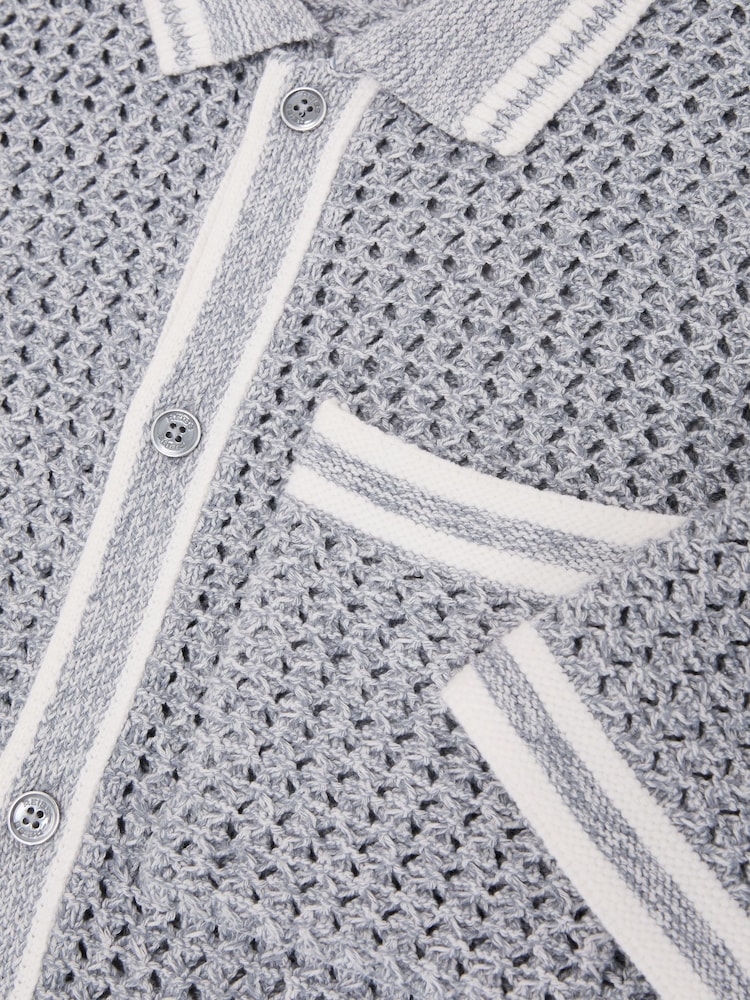 Reiss Soft Blue Meadows Cotton Crochet Button-Through Shirt - Image 7 of 7 Reiss Soft Blue Meadows Cotton Crochet Button-Through Shirt - Image 7 of 7