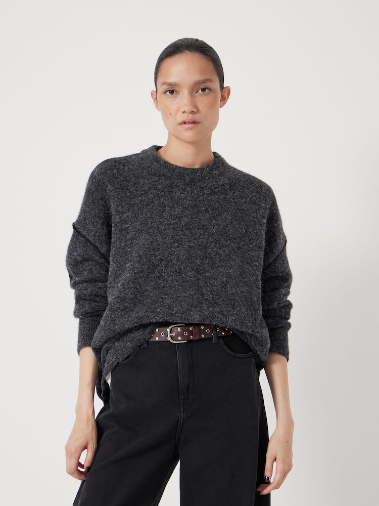 Hush Grey Colour Block Wool Blend Crew Jumper - Image 1 of 5 Hush Grey Colour Block Wool Blend Crew Jumper - Image 1 of 5
