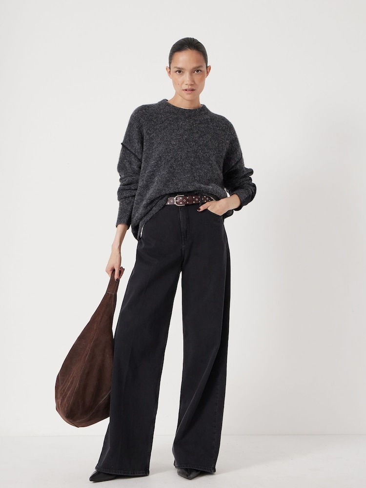 Hush Grey Colour Block Wool Blend Crew Jumper - Image 2 of 5 Hush Grey Colour Block Wool Blend Crew Jumper - Image 2 of 5
