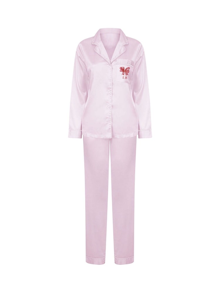 Personalised Christmas Satin Bow Pyjamas by Koko Blossom - Image 1 of 3