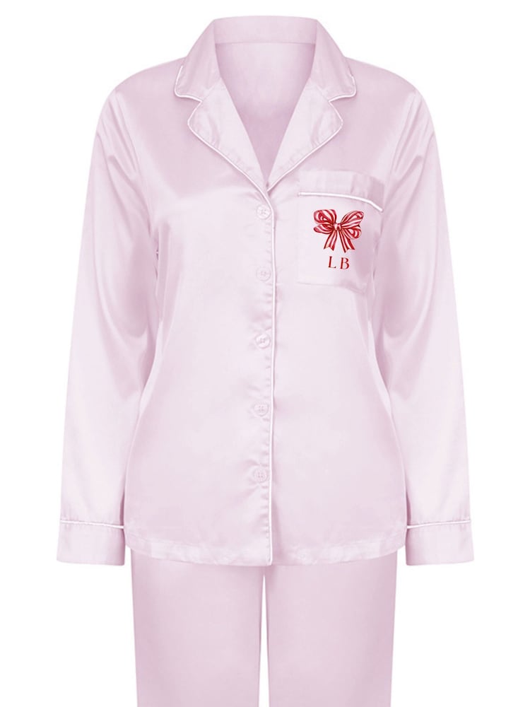 Personalised Christmas Satin Bow Pyjamas by Koko Blossom - Image 2 of 3