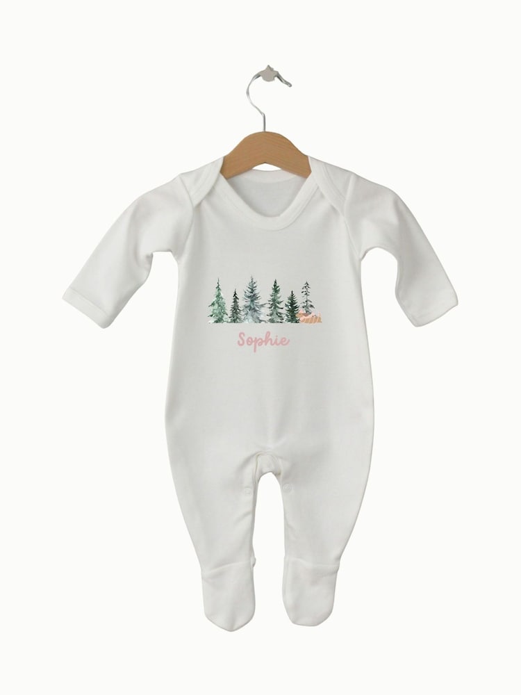 Personalised Christmas Tree Sleepsuit by Koko Blossom - Image 1 of 2 Personalised Christmas Tree Sleepsuit by Koko Blossom - Image 1 of 2