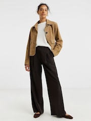 JD Williams Brown Pull On Elastic Waist Wide Leg Trousers - Image 1 of 4