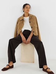 JD Williams Brown Pull On Elastic Waist Wide Leg Trousers - Image 3 of 4