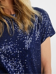 JD Williams Blue Sequin Longline Curved Hem Top - Image 4 of 4