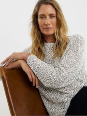 JD Williams Silver Sequin Popcorn Slouch Long Sleeve Top - Image 2 of 4