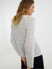 JD Williams Silver Sequin Popcorn Slouch Long Sleeve Top - Image 3 of 4