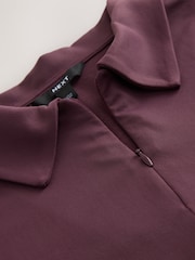 Burgundy Soft Touch Slinky Nylon Polo Zip Short Sleeve T-Shirt - Image 2 of 3