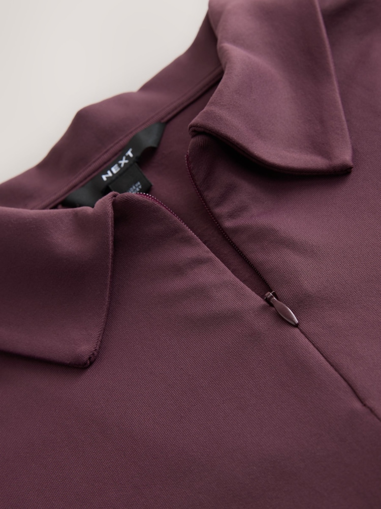 Burgundy Soft Touch Slinky Nylon Polo Zip Short Sleeve T-Shirt - Image 2 of 3 Burgundy Soft Touch Slinky Nylon Polo Zip Short Sleeve T-Shirt - Image 2 of 3