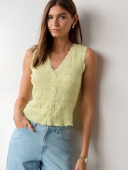 Lime Green Sleeveless V-Neck Textured Waistcoat - Image 1 of 5