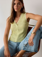 Lime Green Sleeveless V-Neck Textured Waistcoat - Image 2 of 5