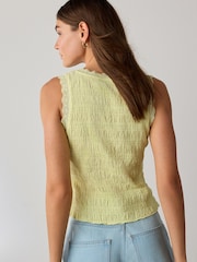 Lime Green Sleeveless V-Neck Textured Waistcoat - Image 4 of 5