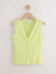 Lime Green Sleeveless V-Neck Textured Waistcoat - Image 6 of 8