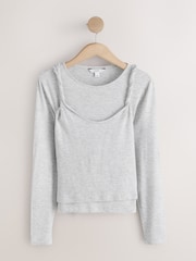 Grey Knit Long Sleeve Cami Layer Top - Image 5 of 7