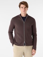 Oliver Sweeney Knitted Merino Wool Blend Brown Jacket - Image 1 of 5