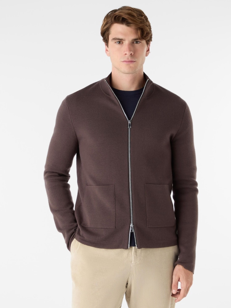 Oliver Sweeney Knitted Merino Wool Blend Brown Jacket - Image 1 of 5 Oliver Sweeney Knitted Merino Wool Blend Brown Jacket - Image 1 of 5