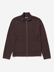 Oliver Sweeney Knitted Merino Wool Blend Brown Jacket - Image 3 of 5