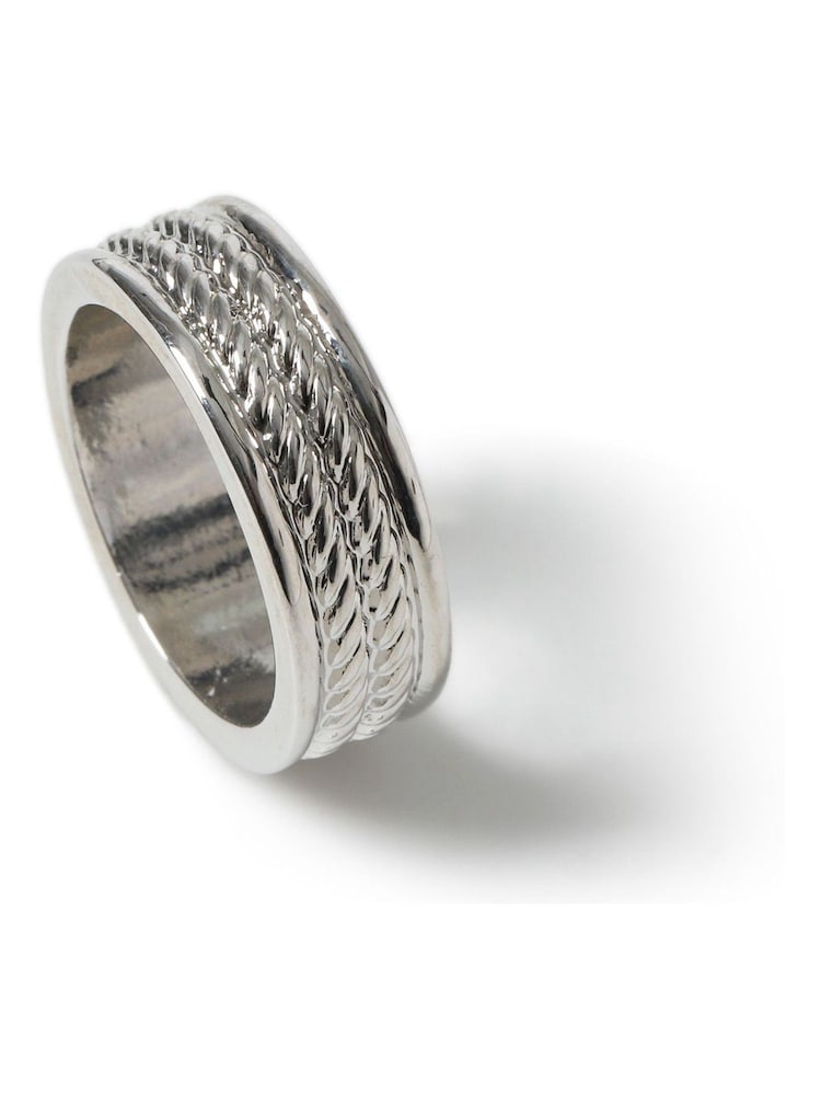 Silver Tone Rope Etched Ring - Image 1 of 2