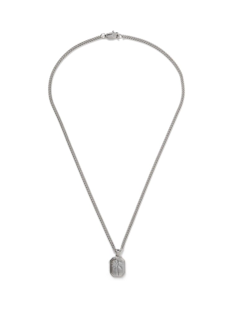 Silver Tone Palm Tree Dog Tag Necklace - Bild 1 von 1