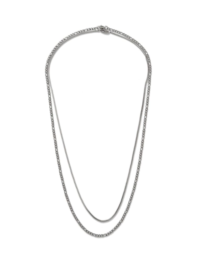 Silver Tone Stainless Steel Multirow Chain Necklace - Image 1 of 2