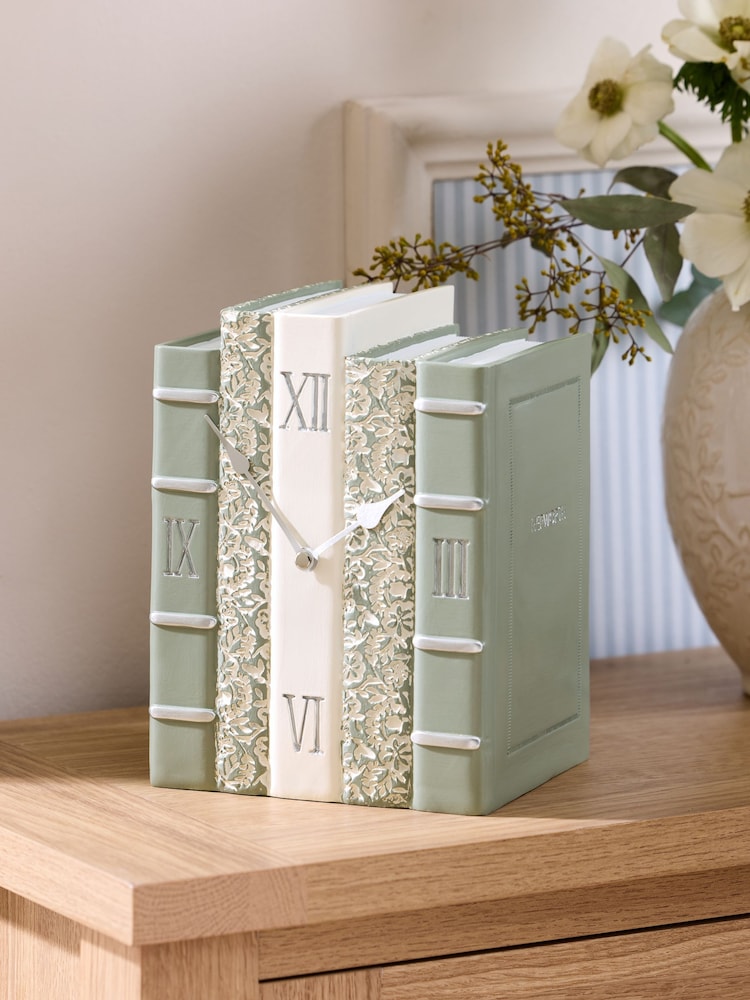 Sage Green Floral Book Clock - Image 1 of 3 Sage Green Floral Book Clock - Image 1 of 3
