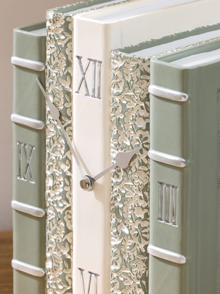 Sage Green Floral Book Clock - Image 2 of 3 Sage Green Floral Book Clock - Image 2 of 3