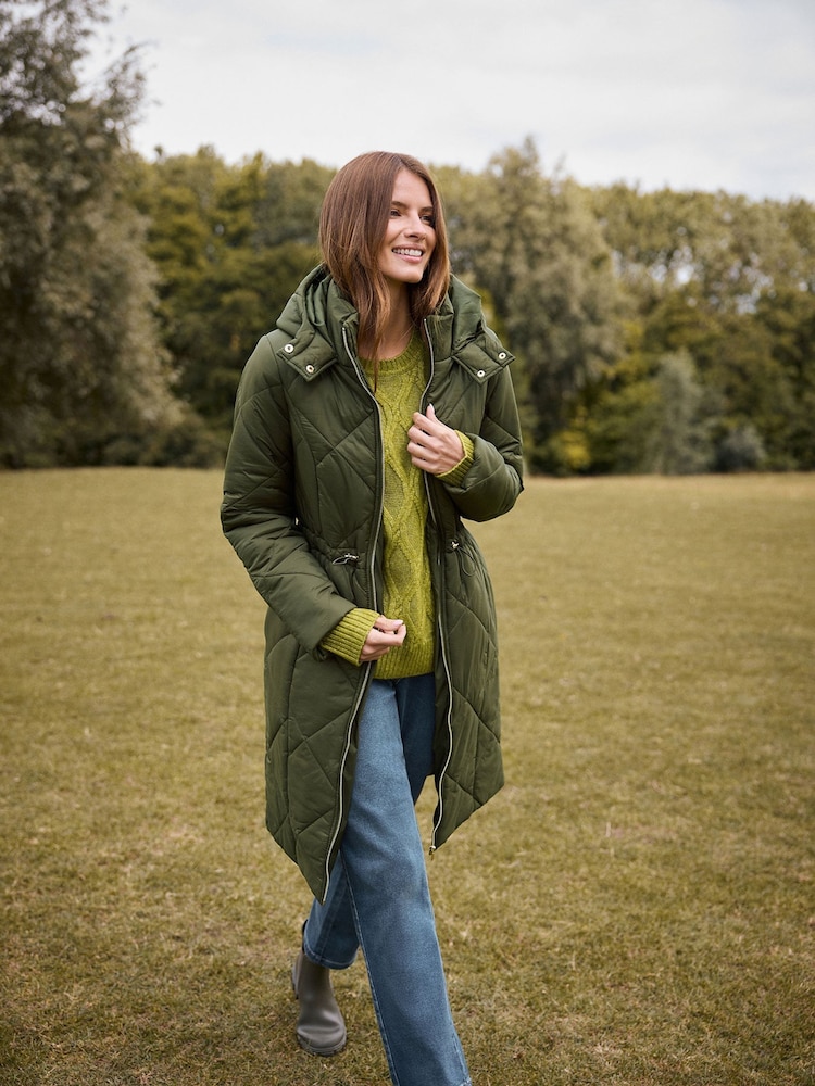 M&Co Green Diamond Quilted Midi Coat - Image 1 of 4