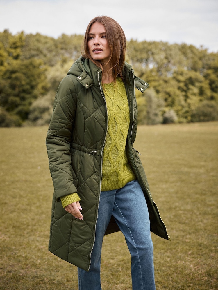 M&Co Green Diamond Quilted Midi Coat - Image 2 of 4