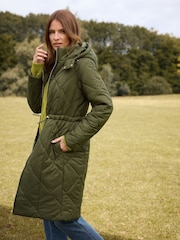 M&Co Green Diamond Quilted Midi Coat - Image 3 of 4