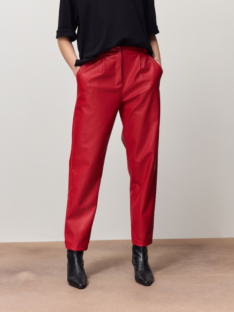 Red Faux Leather Barrel Leg Trousers - Image 2 of 5 Red Faux Leather Barrel Leg Trousers - Image 2 of 5