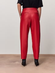 Red Faux Leather Barrel Leg Trousers - Image 4 of 5