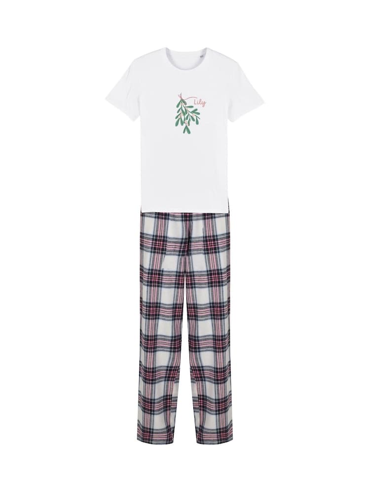 Personalise Mistletoe Tartan Pyjamas by Koko Blossom - Image 1 of 2 Personalise Mistletoe Tartan Pyjamas by Koko Blossom - Image 1 of 2