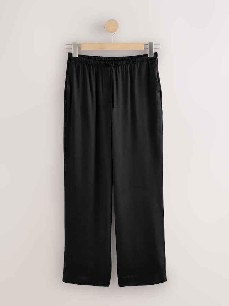 أسود - Satin Tie Waist Wide Leg Trousers - صورة 1 من 4 أسود - Satin Tie Waist Wide Leg Trousers - صورة 1 من 4