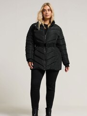 Yours Curve Black Ski Coat With Buckle - Image 2 of 6