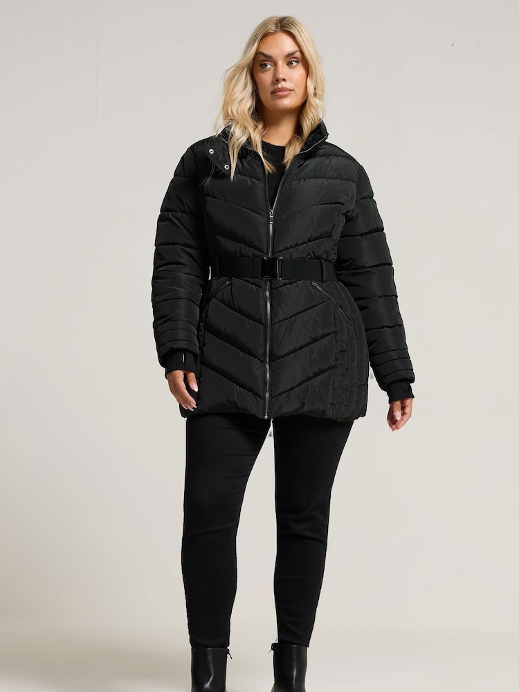 Yours Curve Black Ski Coat With Buckle - Image 2 of 6
