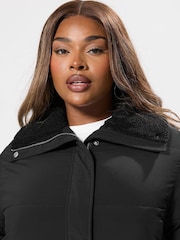 Yours Curve Black Funnel Neck Midi Coat - Image 4 of 5