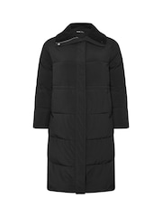 Yours Curve Black Funnel Neck Midi Coat - Image 5 of 5