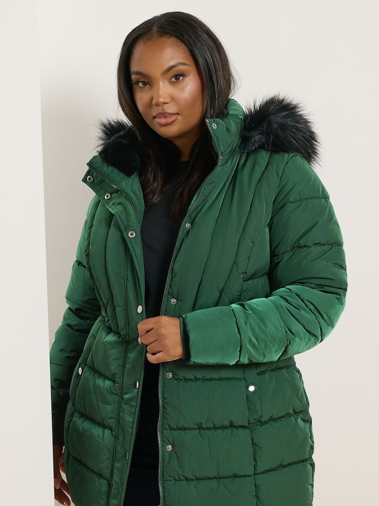 Yours Curve Green Short Puffa Coat - Image 1 of 5
