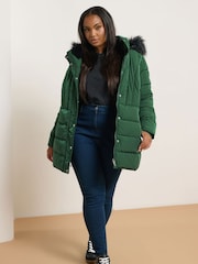 Yours Curve Green Short Puffa Coat - Image 2 of 5