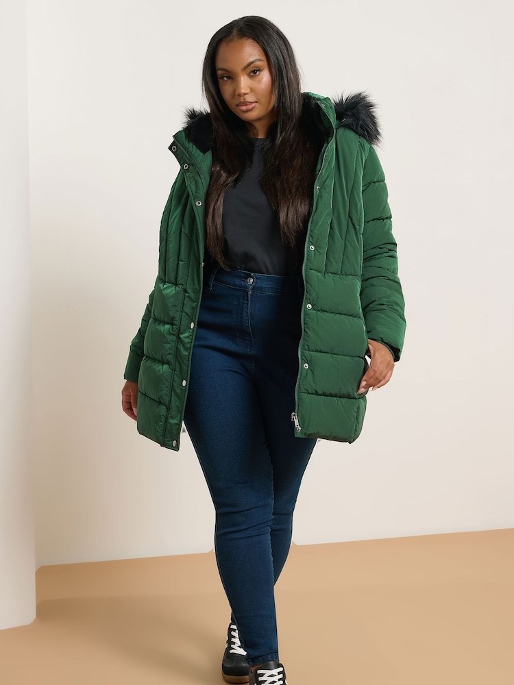 Yours Curve Green Short Puffa Coat - Image 2 of 5