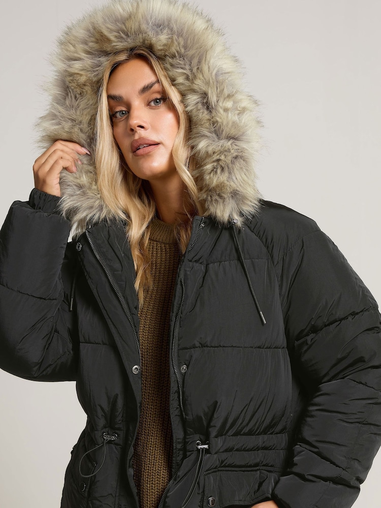 Yours Curve Black Padded Plush Parka Coat - Image 2 of 6