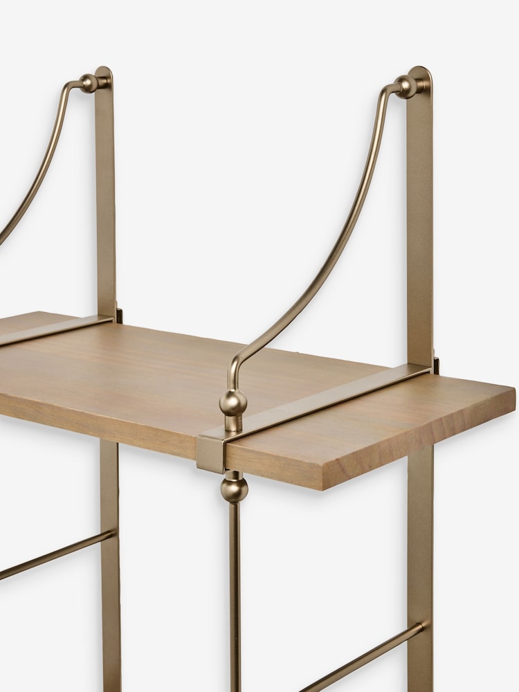 Natural Gold Metal and Wood 2 Tier Shelf - Image 4 of 4 Natural Gold Metal and Wood 2 Tier Shelf - Image 4 of 4