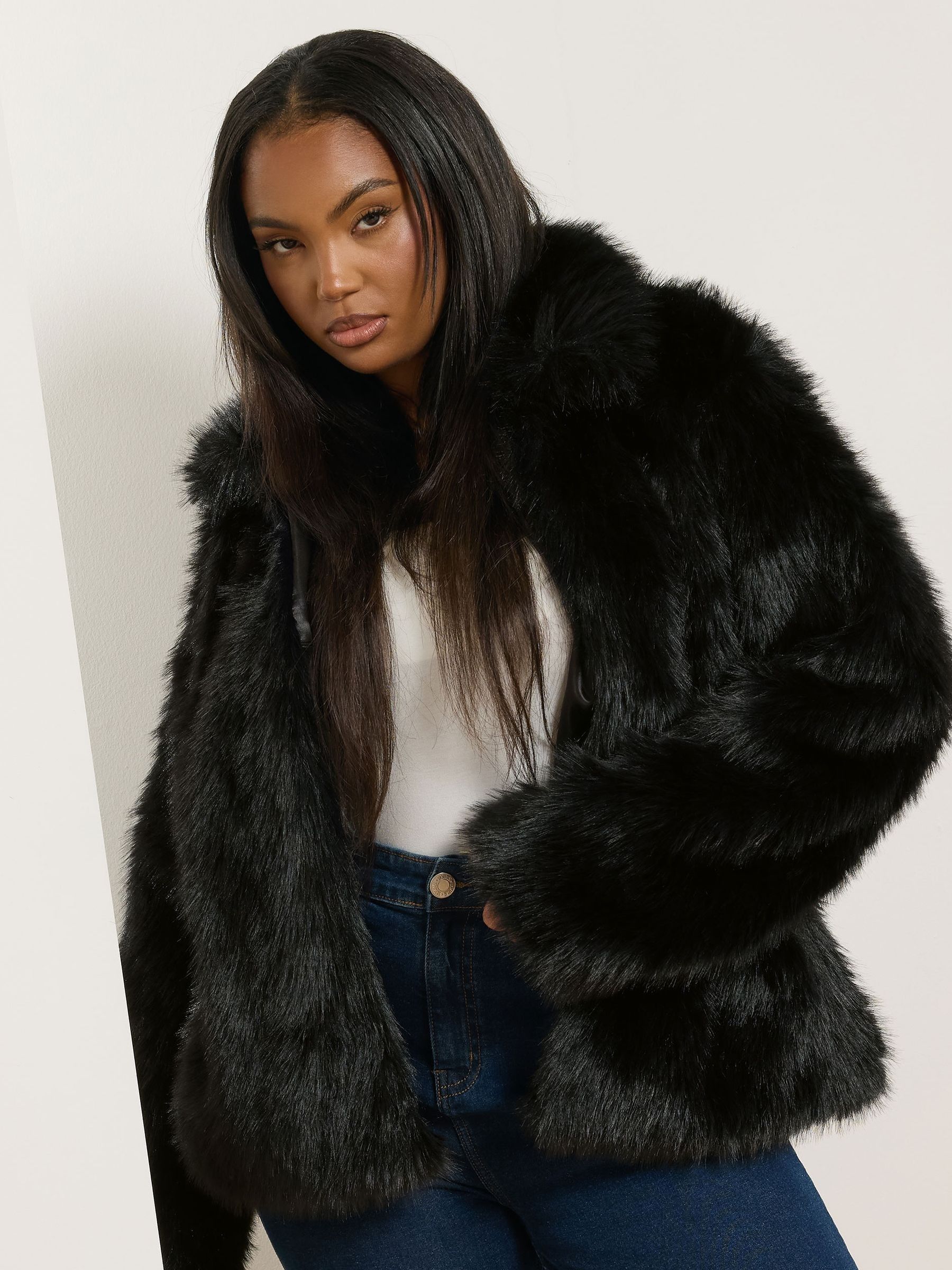 Buy Yours Curve Black Faux Fur Collared Jacket from the Next UK