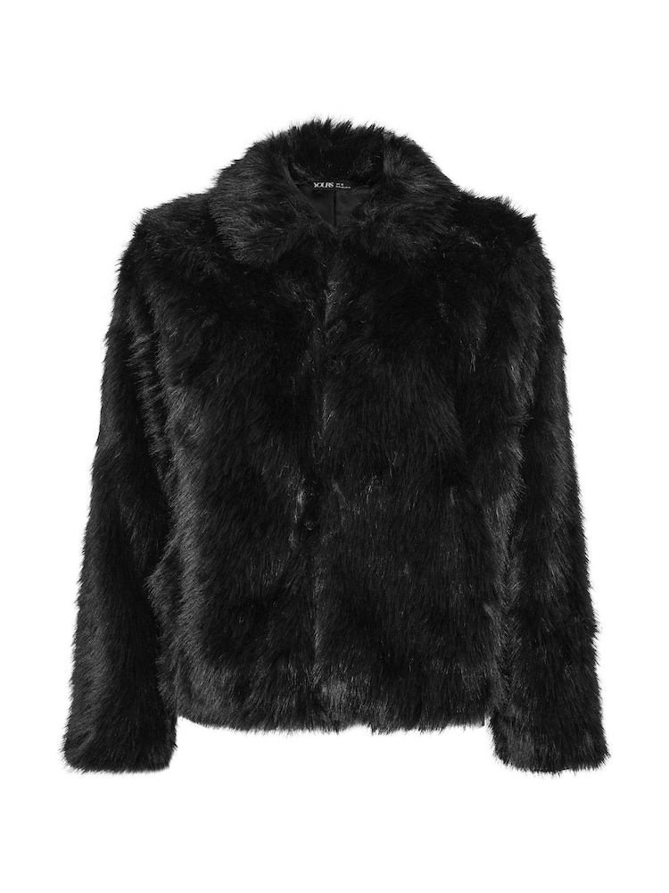 Yours Curve Black Faux Fur Collared Jacket - Image 5 of 5