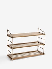 Natural Gold Metal and Wood 3 Tier Shoe Storage - Image 1 of 2