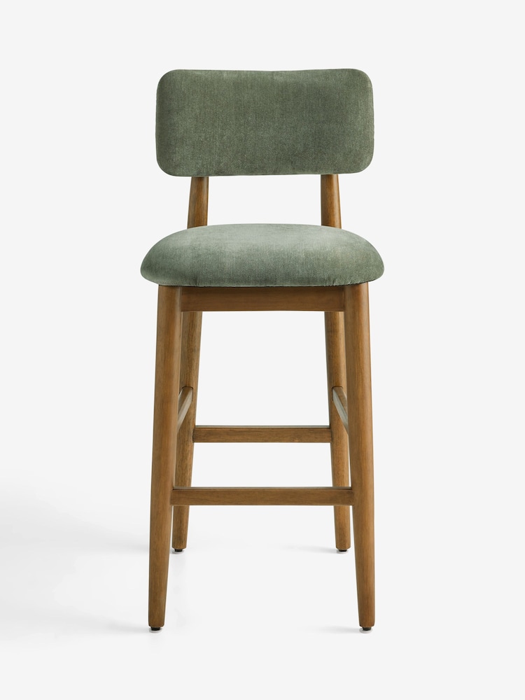 Relaxed Chenille Forest Green Dark Wood Leg Wrenley Bar Stool - Image 2 of 9 Relaxed Chenille Forest Green Dark Wood Leg Wrenley Bar Stool - Image 2 of 9