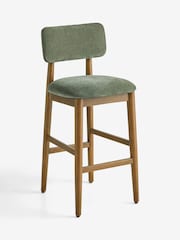 Relaxed Chenille Forest Green Dark Wood Leg Wrenley Bar Stool - Image 3 of 9